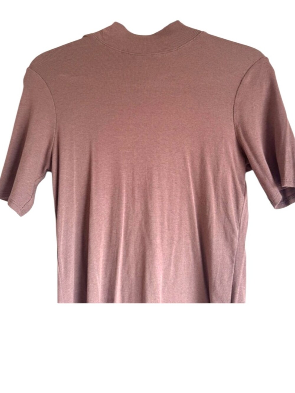 JOIE Taupe  Fitted Ribbed Knit Pima Cotton Mock-neck Short-Sleeved Top Sz Large - Picture 6 of 11